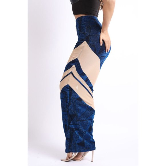 Women's Casual Mesh Contrast Asymmetrical High Waist Maxi Skirt Bodycon Pencil - Picture 6 of 10